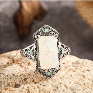 Opal antique rectangular silver ring